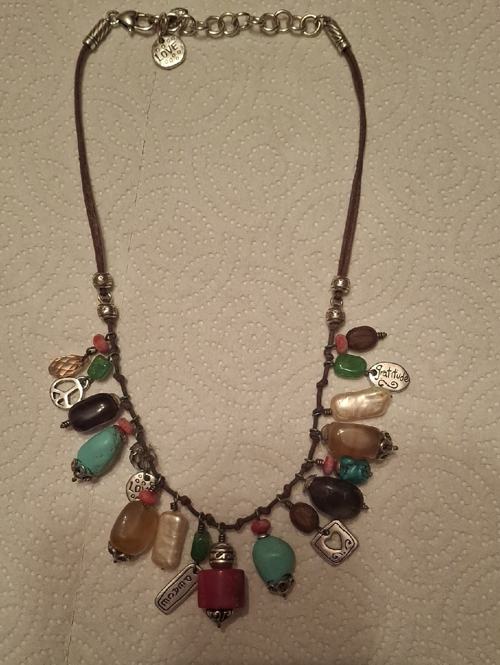 Brighton Brown Cord Multi-Color Beaded Necklace with Charms
